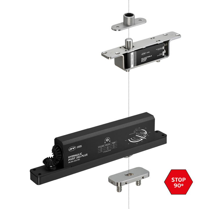 JNF IN.05.215.HO Double action 350kgs CAM hydraulic timber door pivot set - Hold Open