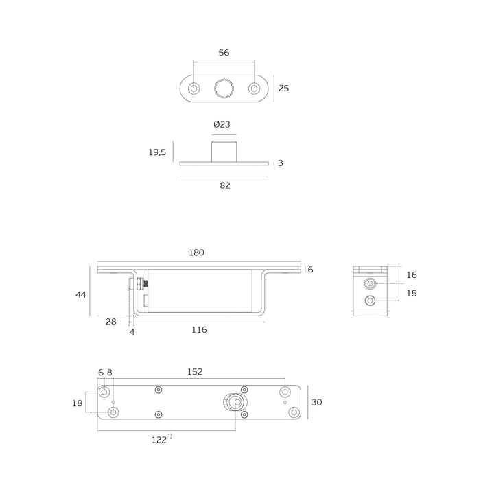 JNF IN.05.215.HO Double action 350kgs CAM hydraulic timber door pivot set - Hold Open