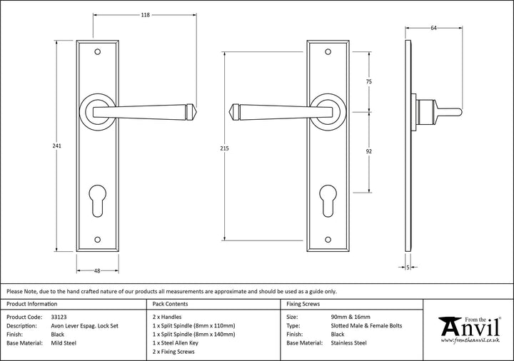 From the Anvil Avon Lever Espagnolette Lock Set