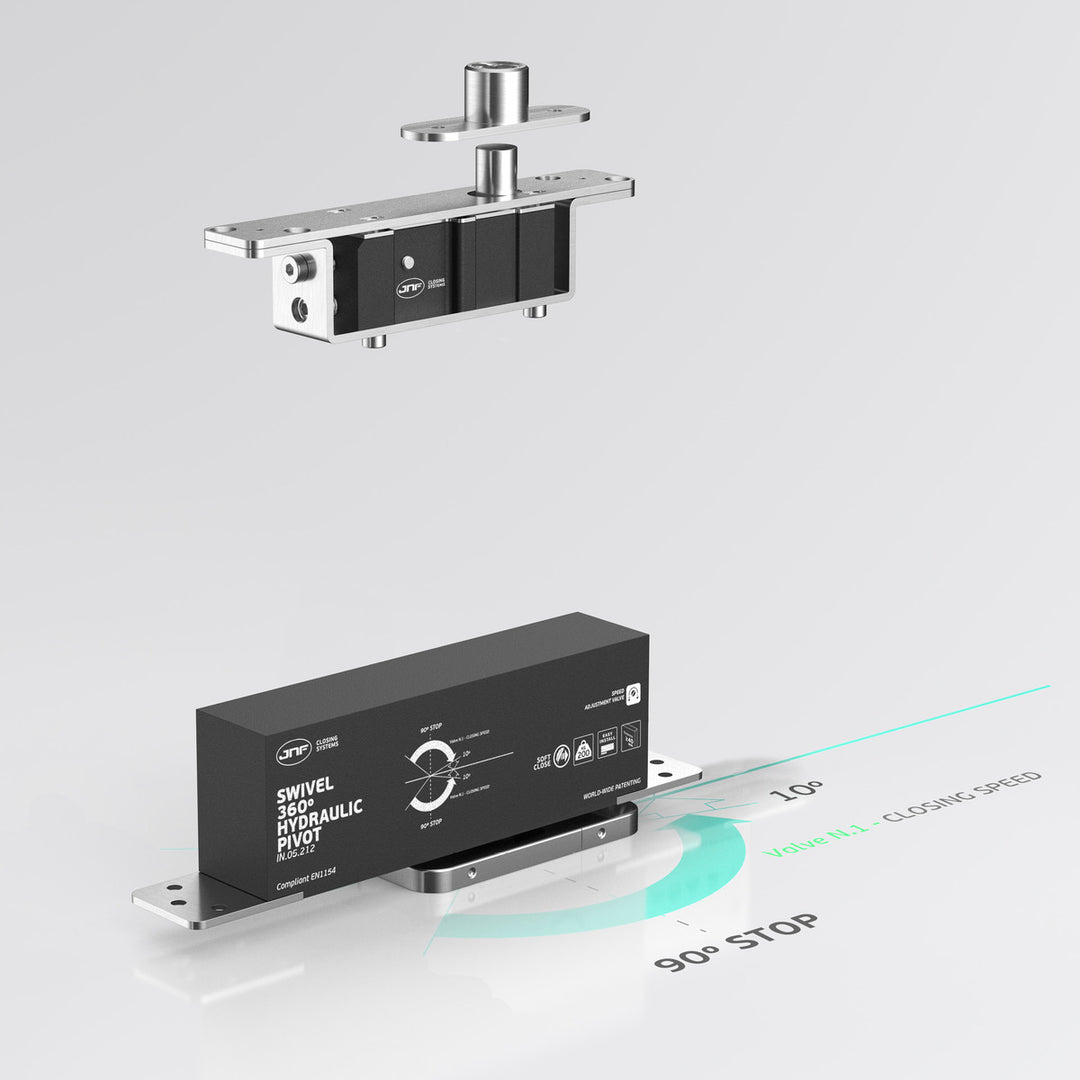 JNF IN.05.212.HO Swivel 360º 200kg CAM Hydraulic Timber Door Pivot Set - Hold Open