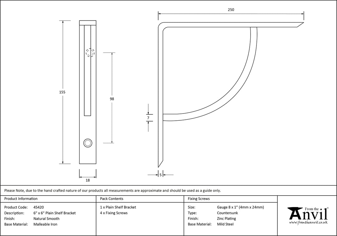 From the Anvil Plain Shelf Bracket