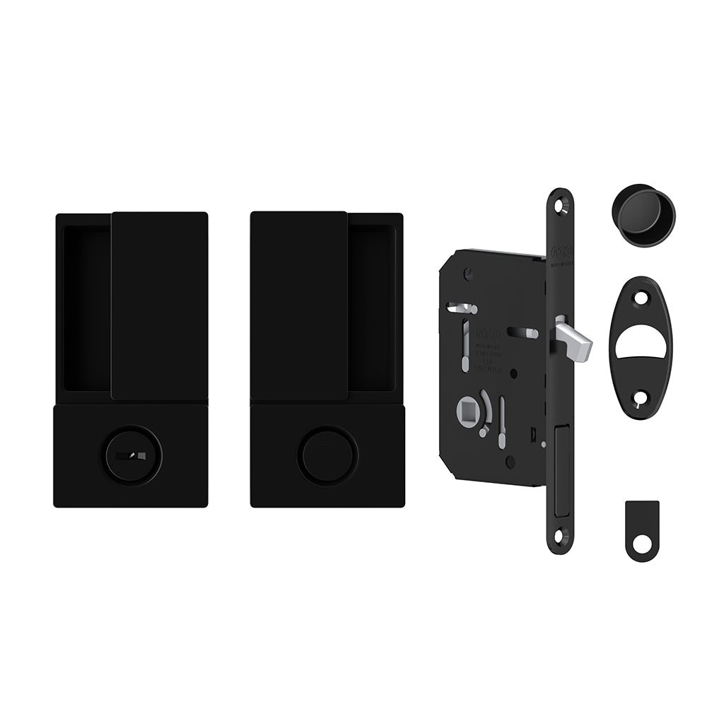 AGB Wave Sliding Pocket Door Handle and Bathroom Hook Lock Set - 50mm