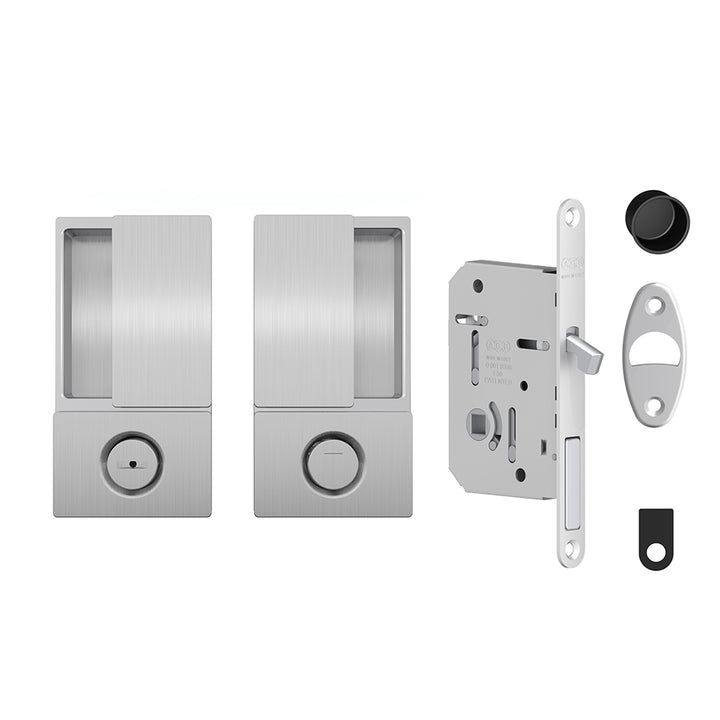AGB Wave Sliding Pocket Door Handle and Bathroom Hook Lock Set - 50mm