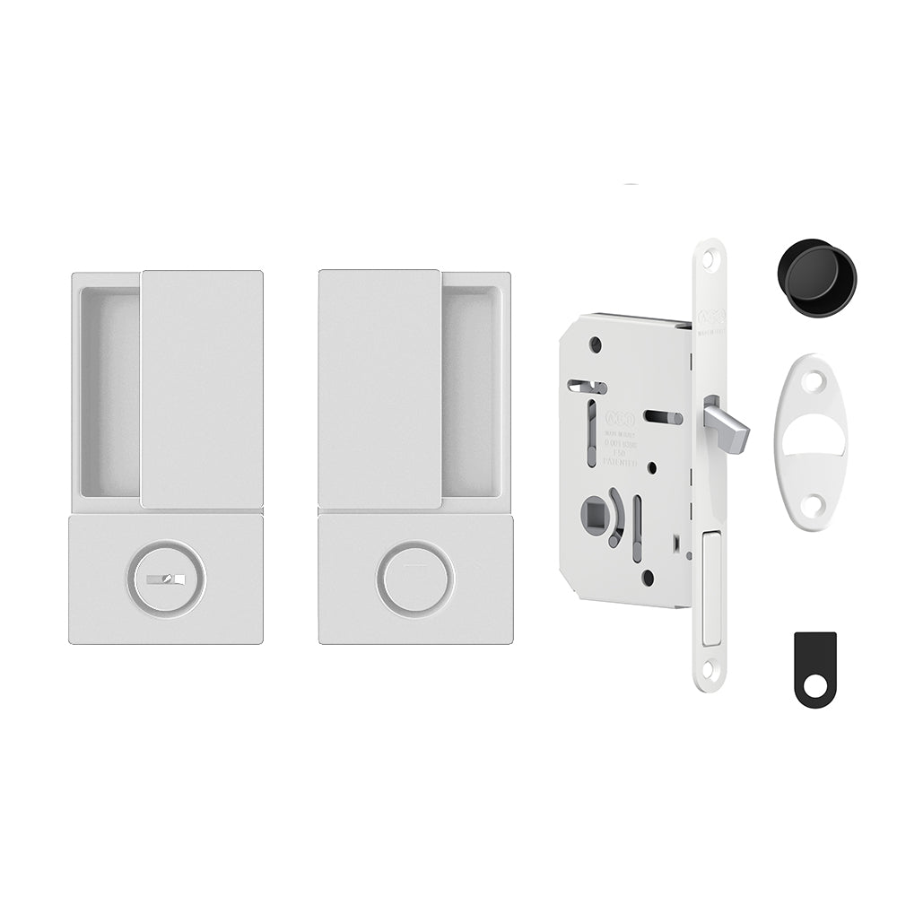 AGB Wave Sliding Pocket Door Handle and Bathroom Hook Lock Set - 50mm