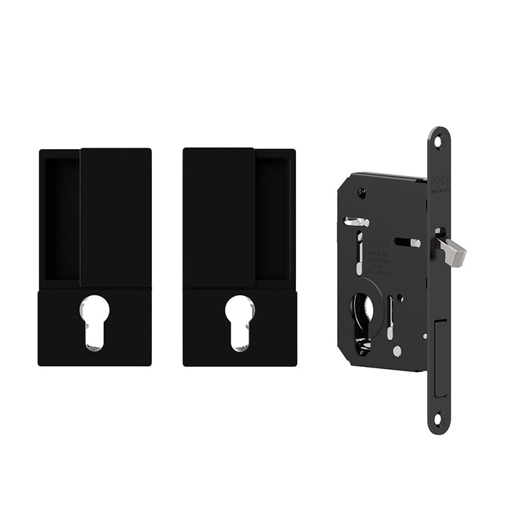 AGB Wave Sliding Pocket Door Handle and Cylinder Hook Lock Set - 50mm