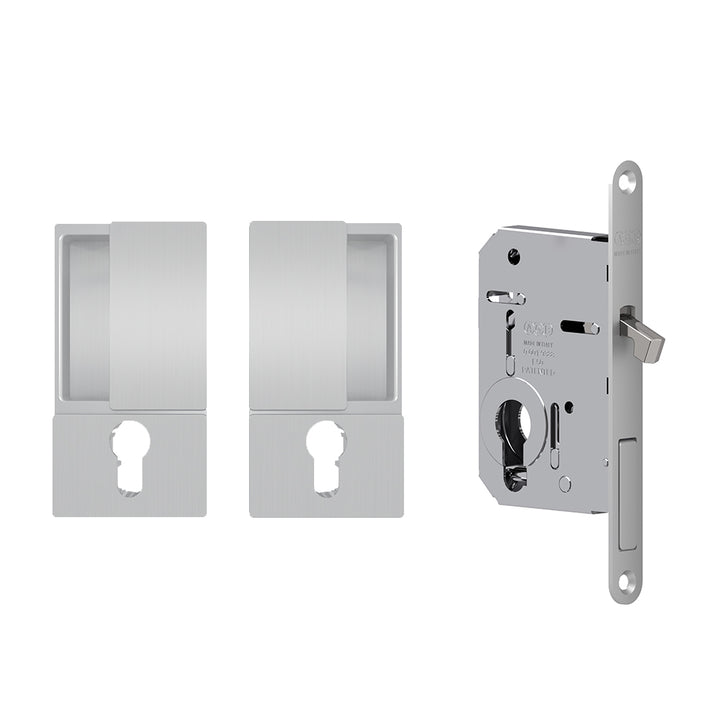 AGB Wave Sliding Pocket Door Handle and Cylinder Hook Lock Set - 50mm