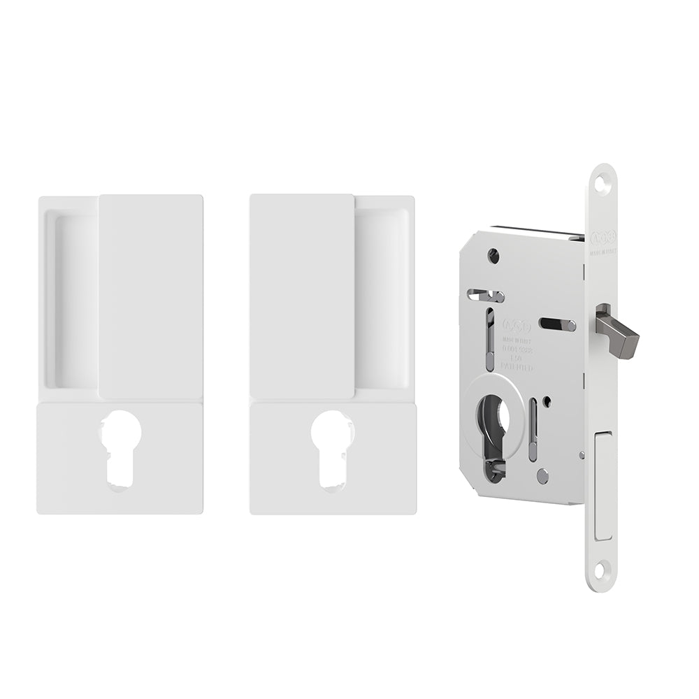 AGB Wave Sliding Pocket Door Handle and Cylinder Hook Lock Set - 50mm