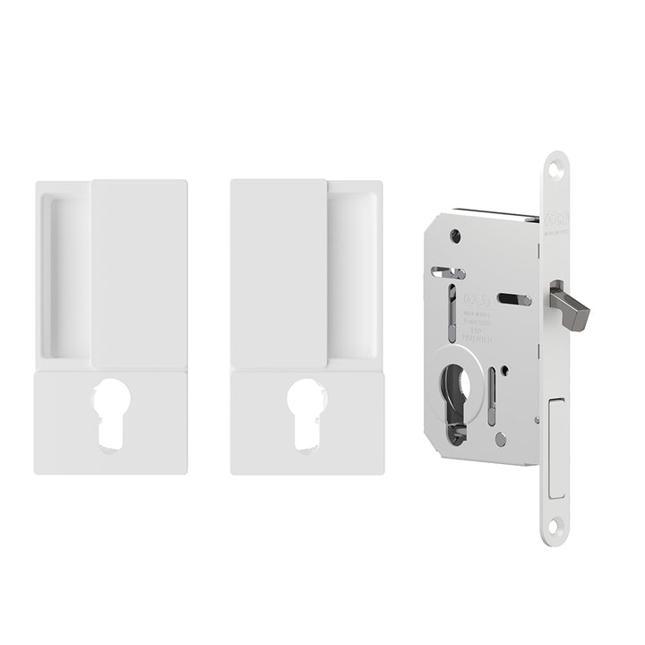 AGB Wave Sliding Pocket Door Handle and Cylinder Hook Lock Set - 50mm