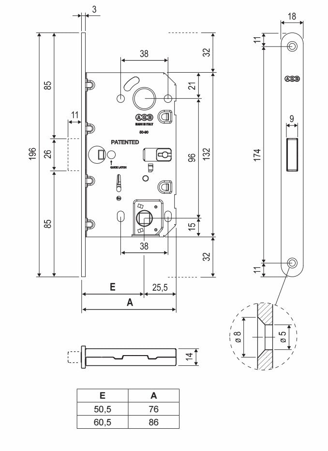 AGB Wave Flush Door Handle and Magnetic Bathroom Set - 60mm