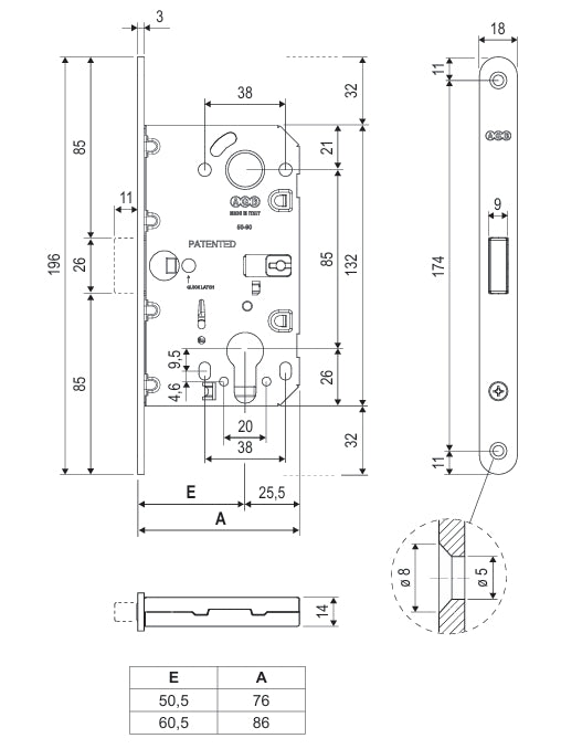 AGB Wave Flush Door Handle and Magnetic Cylinder Lockset - 60mm