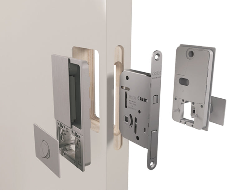 AGB Wave Sliding Pocket Door Handle and Bathroom Hook Lock Set - 50mm