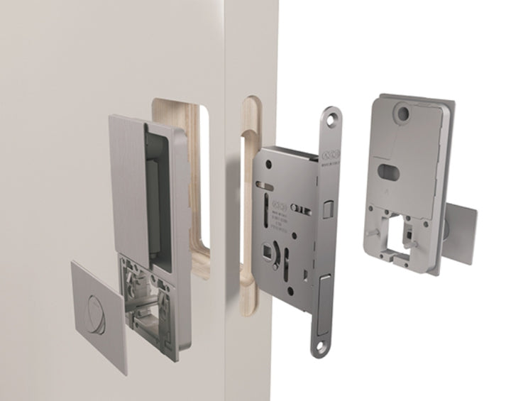 AGB Wave Sliding Pocket Door Handle and Bathroom Hook Lock Set - 50mm