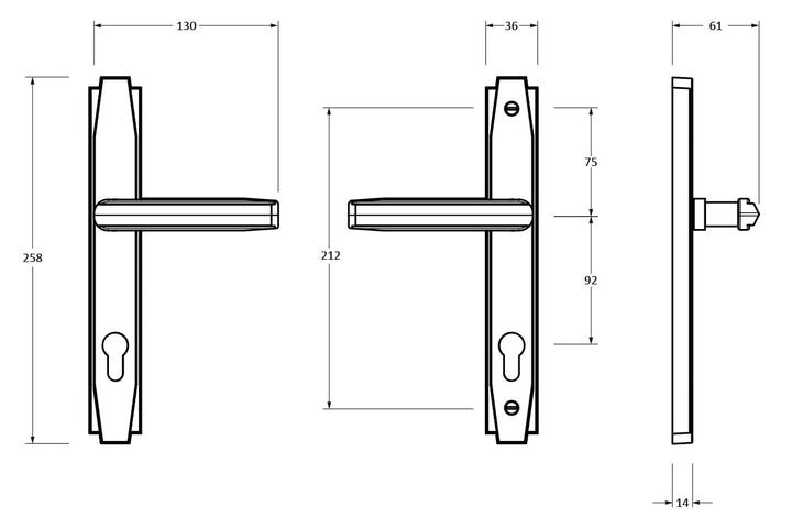ANVIL ART DECO SLIMLINE ESPAGNOLETTE LOCK SET TECHNICAL