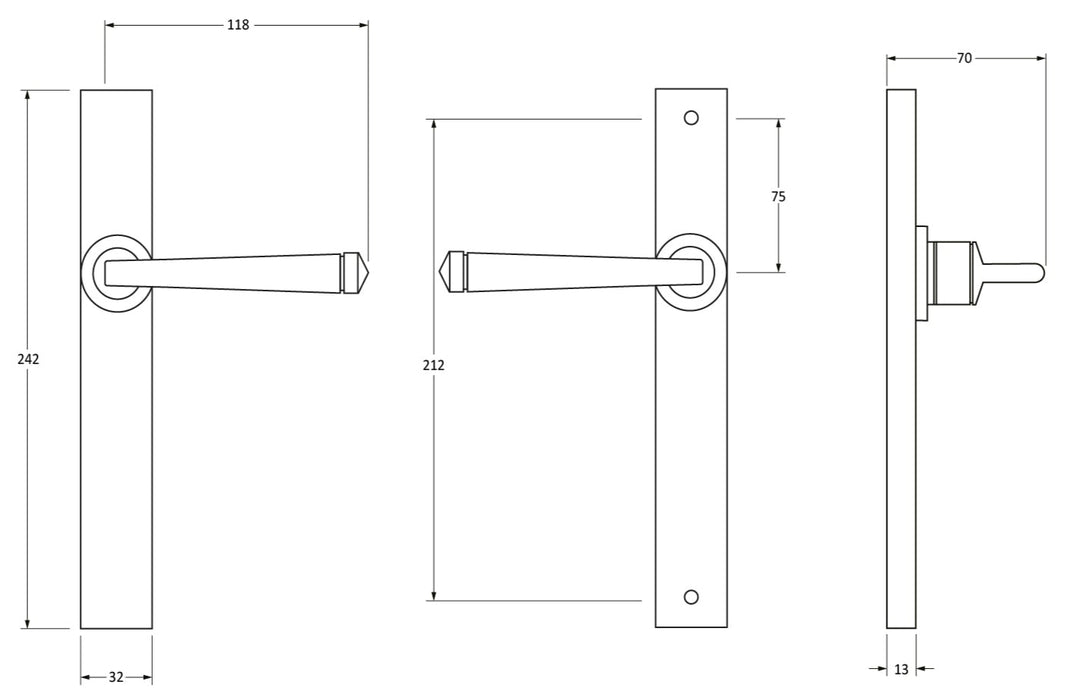 ANVIL AVON SLIMLINE LEVER LATCH SET TECHNICAL DRAWING