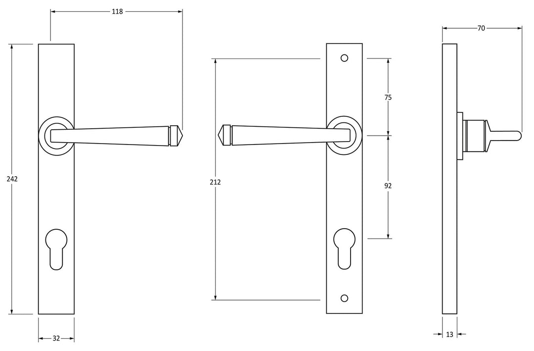 ANVIL AVON SLIMLINE LEVER LOCK SET TECHNICAL DRAWING