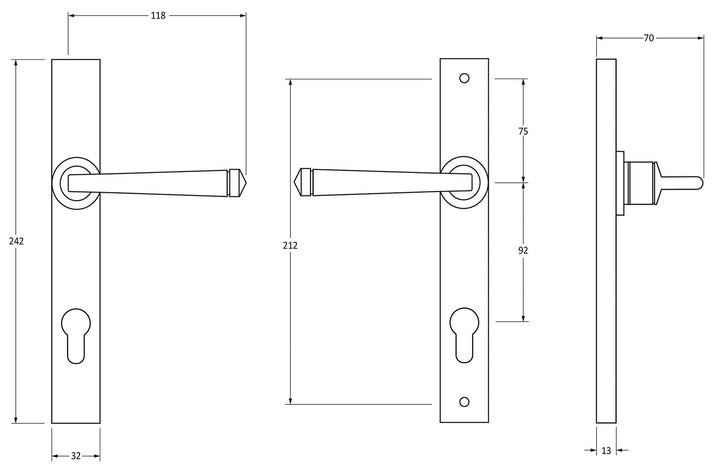 ANVIL AVON SLIMLINE LEVER LOCK SET TECHNICAL DRAWING