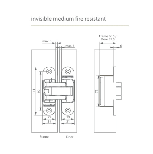 ARGENTA Medium 3D Single Concealed Hinge - 40/55kgs