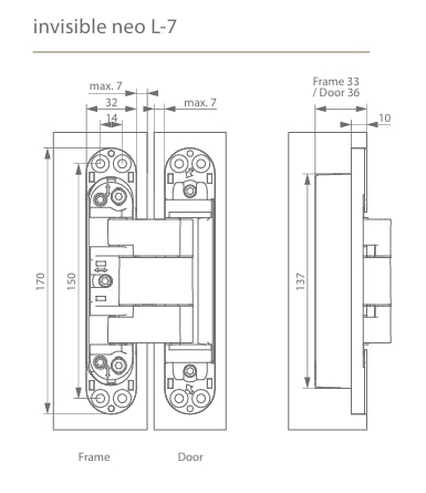 ARGENTA NEO L-7 3D Single Concealed Hinge - 100/150kgs