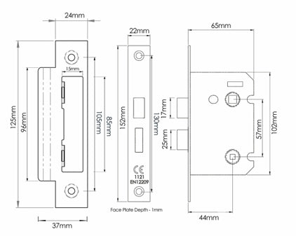Atlantic Hardware Elite CE Certifire 2.5" Bathlock - 44/65mm