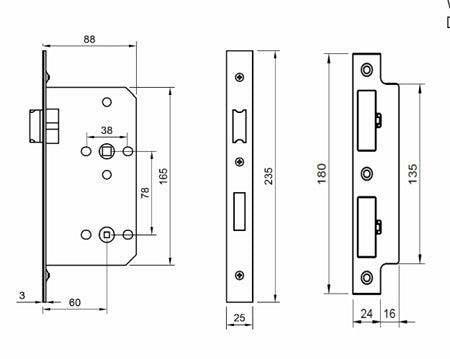 Atlantic Hardware European DIN Square Bathlock - 2 Piece