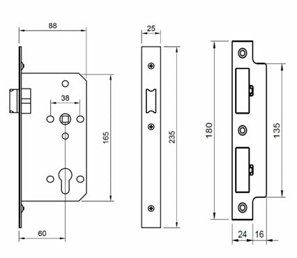 Atlantic Hardware European DIN Square Latch - 2 Piece