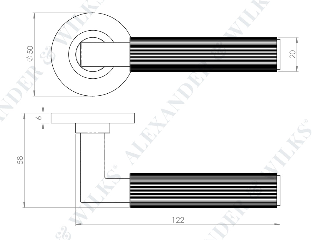 Alexander and Wilks AW202 Hurricane Reeded Lever Handle