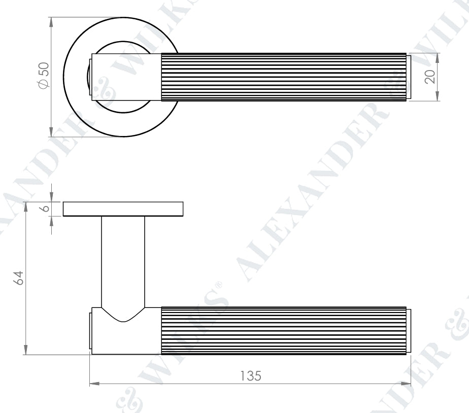 Alexander and Wilks AW222 Spitfire Reeded Lever Handle