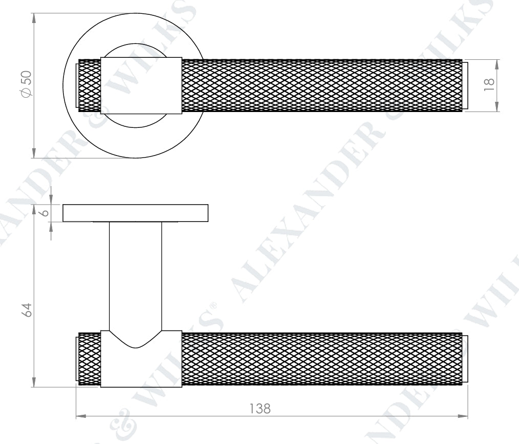 Alexander and Wilks AW240 Kingston Knurled Lever on Rose