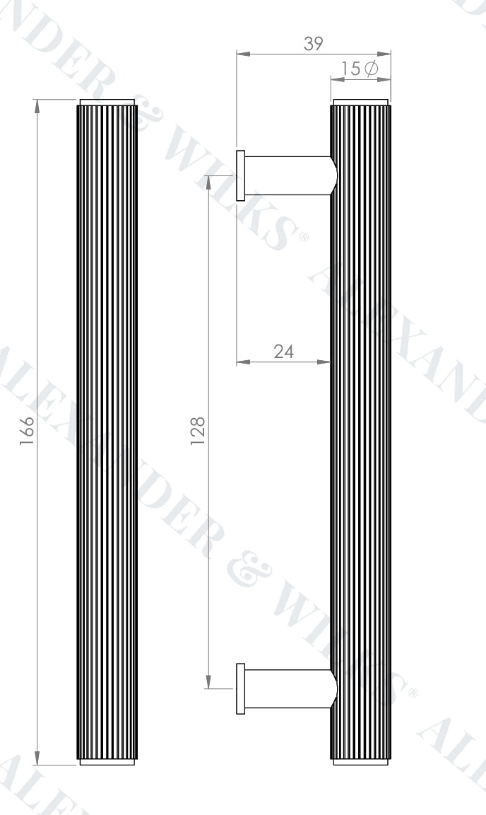 Alexander & Wilks AW809R Crispin Reeded T-Bar Cupboard Pull Handle