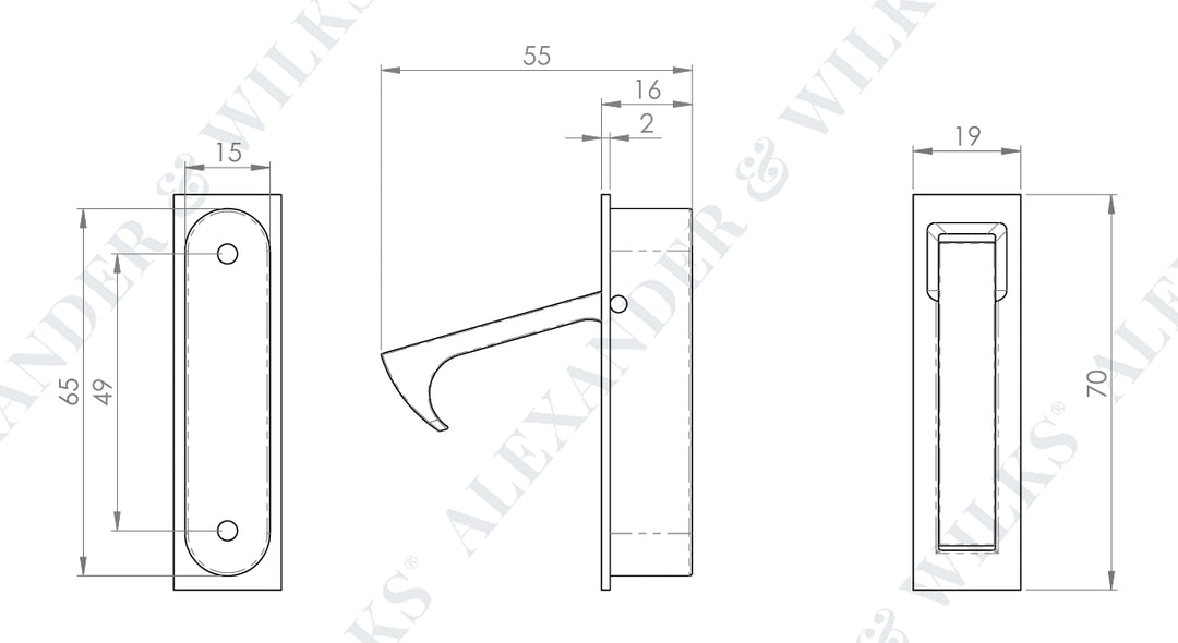 Alexander & Wilks AW990 Rectangular Sliding Door Edge Pull