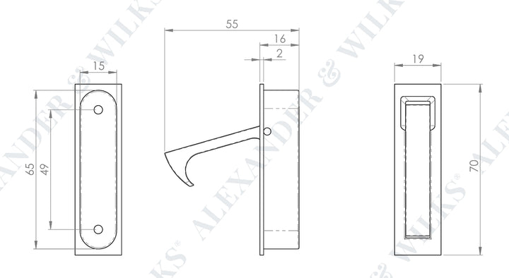 Alexander & Wilks AW990 Rectangular Sliding Door Edge Pull
