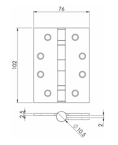 Carlisle Brass Slim Knuckle Ball Bearing 100 x 76mm Hinge - Grade 13
