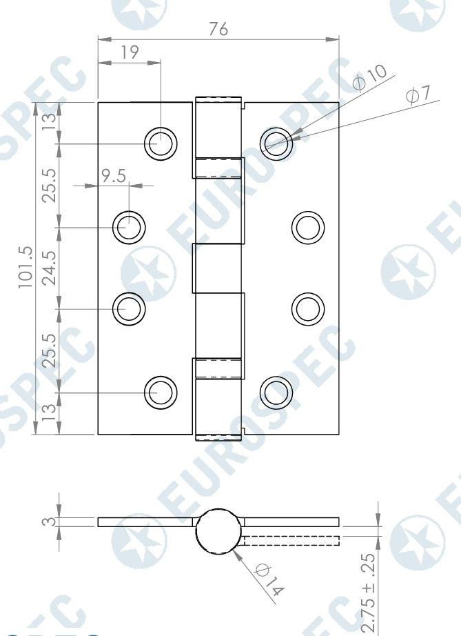 Carlisle Brass Heavy Duty Grade 316 Ball Bearing 100 x 76mm Hinge - Grade 13