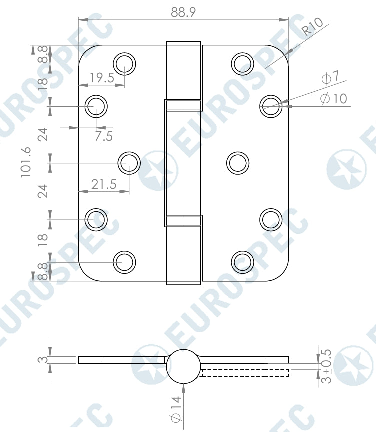 Carlisle Brass Heavy Duty Thrust Bearing 100 x 76mm Hinge - Grade 13 - Radius