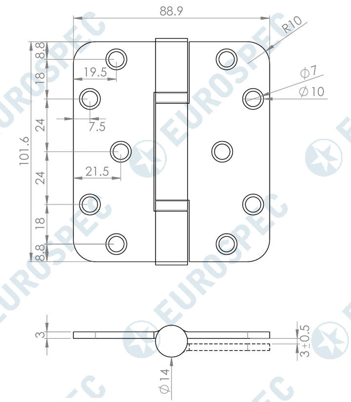 Carlisle Brass Heavy Duty Thrust Bearing 100 x 76mm Hinge - Grade 13 - Radius