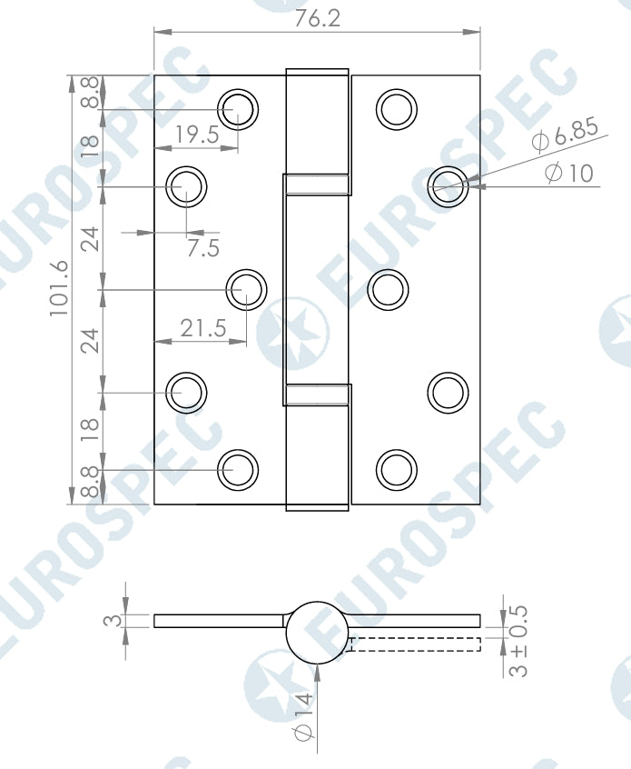 Carlisle Brass Heavy Duty Thrust Bearing 100 x 76mm Hinge - Grade 13
