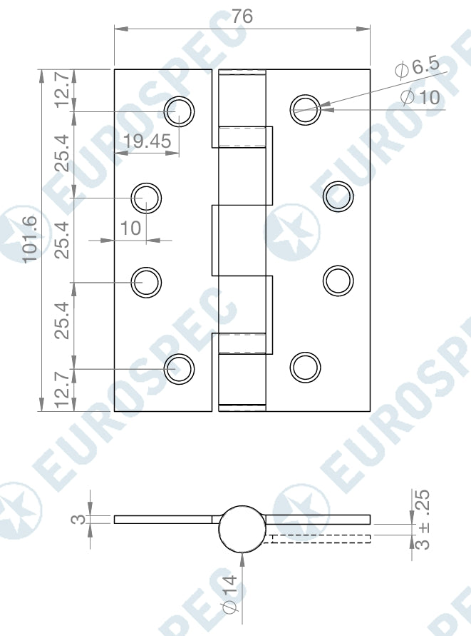 Carlisle Brass Eurospec Ball Bearing 100 x 76mm Hinge - Grade 11 - itfitz