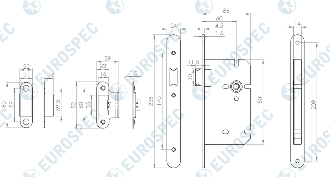 Carlisle Brass Easi-T DIN Radius Latch - 60mm - itfitz