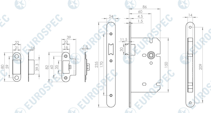 Carlisle Brass Easi-T DIN Radius Latch - 60mm - itfitz