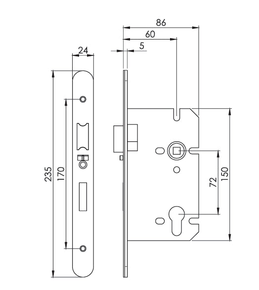 Carlisle Brass Easi-T DIN Radius Escape Lock - 60mm