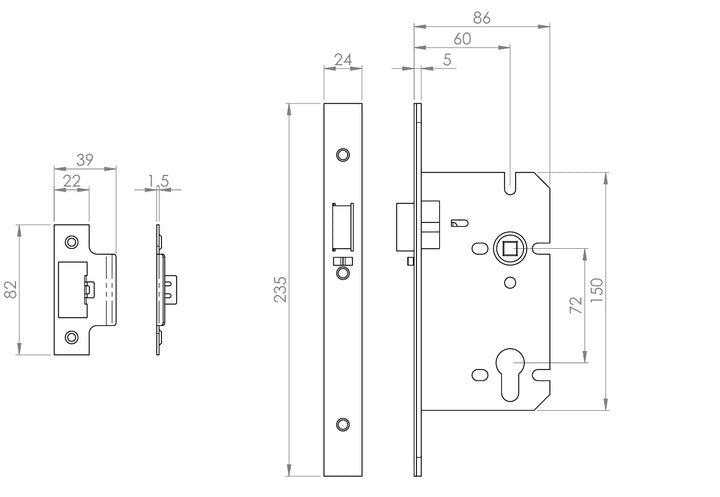 Carlisle Brass Easi-T DIN Square Nightlatch - 60mm