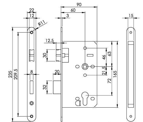 Carlisle Brass Eurospec DIN DLX Radius Escape Lock - 60mm