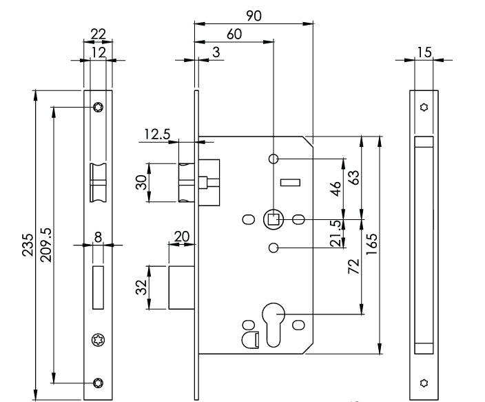 Carlisle Brass Eurospec DIN DLX Square Escape Lock - 60mm