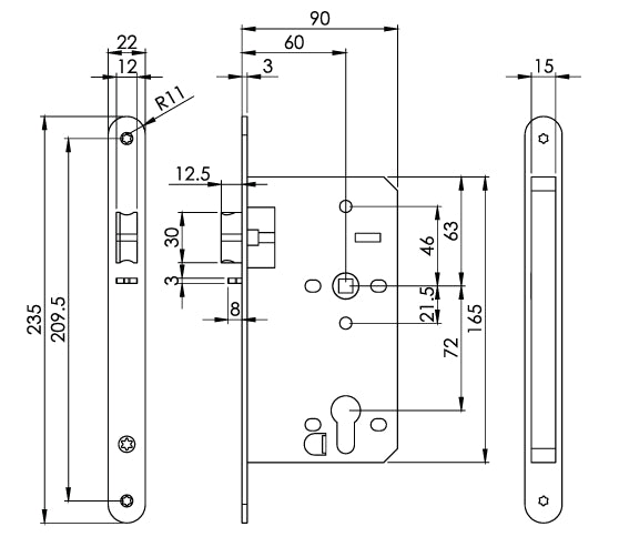 Carlisle Brass Eurospec DIN DLX Radius Nightlatch - 60mm