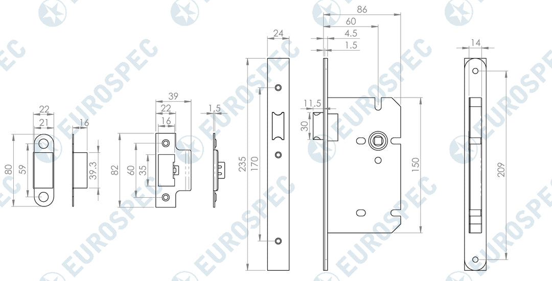 Carlisle Brass Easi-T DIN Square Latch - 60mm - itfitz
