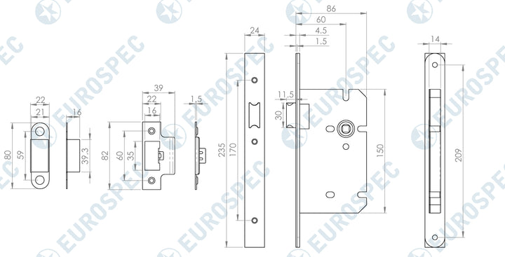 Carlisle Brass Easi-T DIN Square Latch - 60mm - itfitz