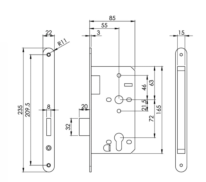 Carlisle Brass Eurospec DIN DLX Radius Deadlock - 55mm