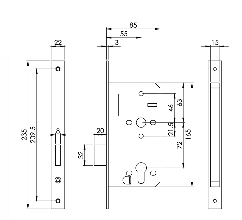 Carlisle Brass Eurospec DIN DLX Square Deadlock - 55mm