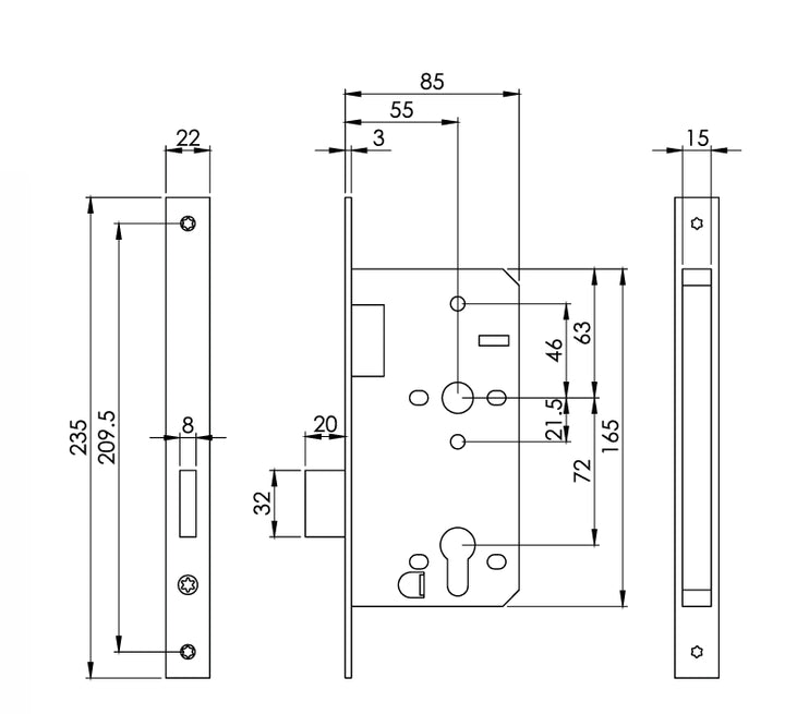 Carlisle Brass Eurospec DIN DLX Square Deadlock - 55mm