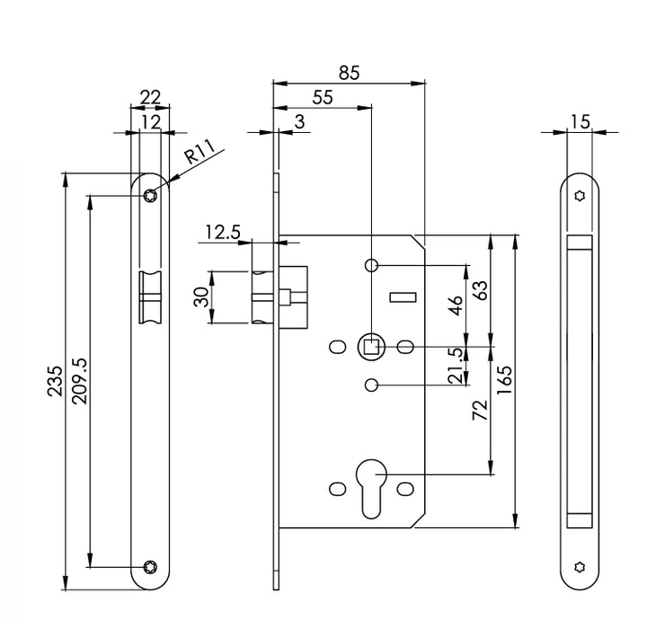 Carlisle Brass Eurospec DIN DLX Radius Latch - 55mm